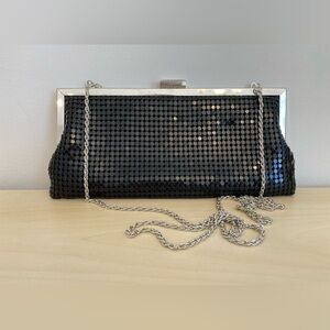 La Regale Black Beaded Sequin Metal Mesh Clutch Wallet Purse with Chain 10"